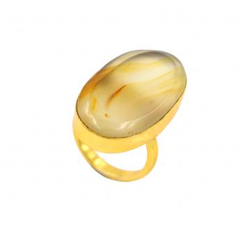 Nickel-Free Gold Plated  agate/Crystel  Stone Seated Ring for Women and Girls